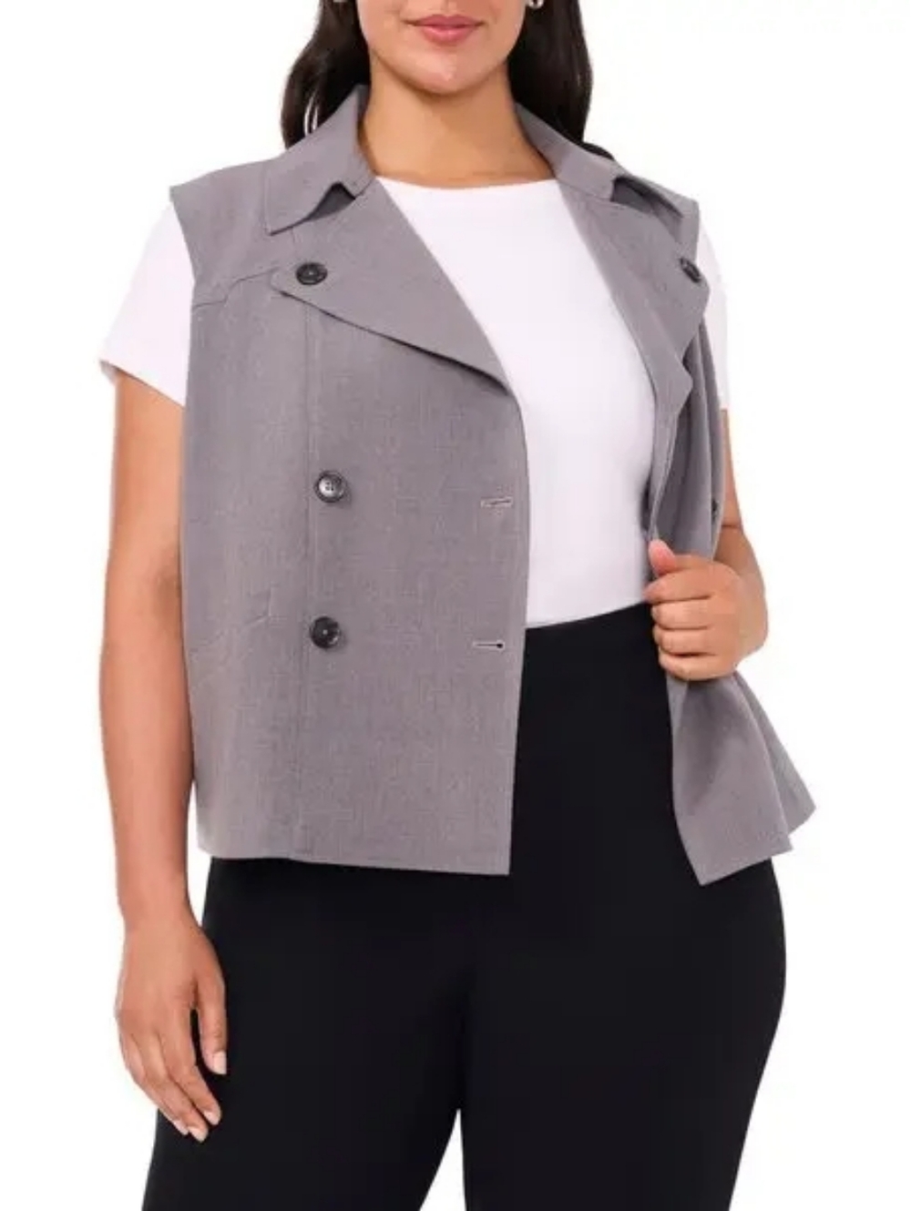 Halogen Light Gray Double-Breasted Sleeveless Blazer Vest
